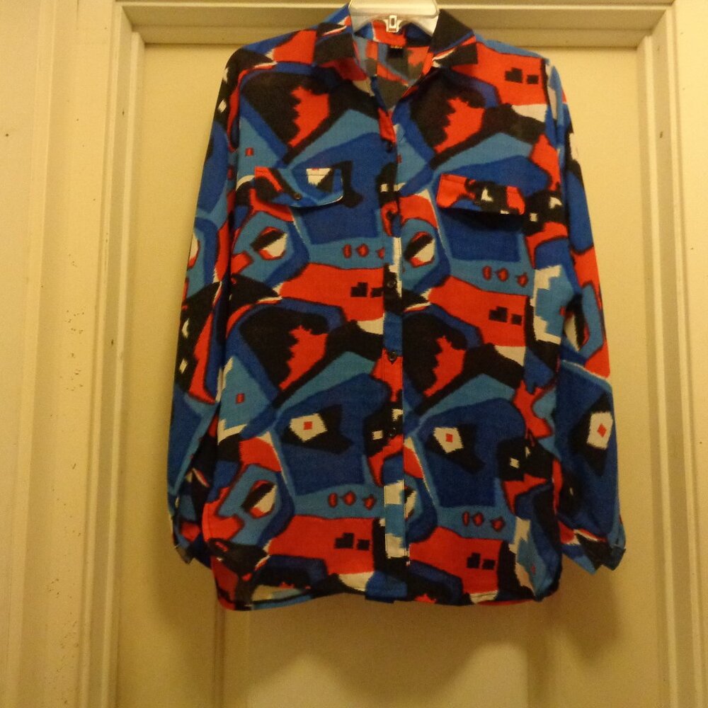 MODERNIST BRIGHTS COLORS  LONG LADY SHIRT  BY LIGHTHOUSE X L